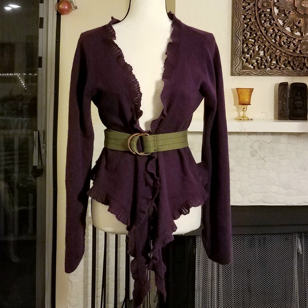 Last chance! Laundry Cashmere Ruffle Tie Cardigan - Picture 1 of 6